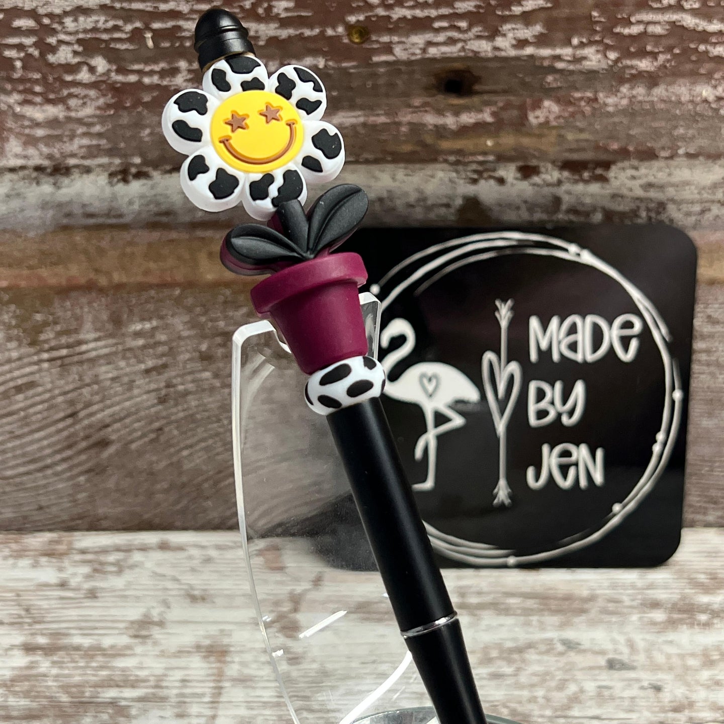 Black Happy Burgundy Bloom Metal Pen